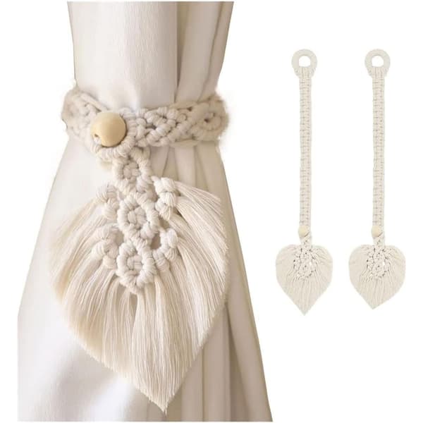 Gardinholdere i boheme-stil, beige, 2 stk.