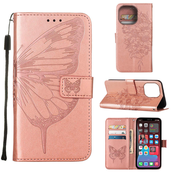 Mobiltelefon Case Hölster Butterfly Wings rosa guld iPhone 14