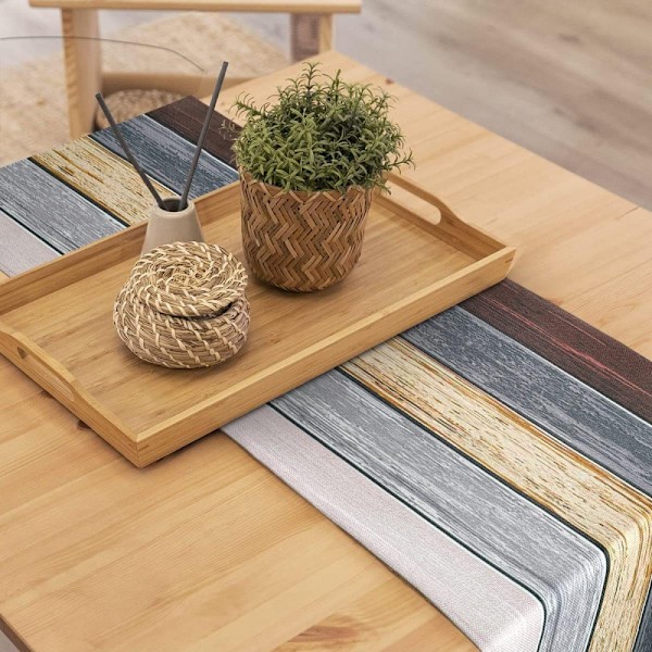 Moderne Rustikk Stripet Tretekstur Bordløper, 33x180cm