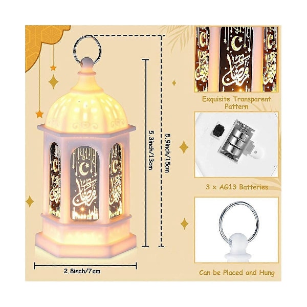 12 stk. Mini Ramadan Candle Mubarak Lanterne LED Eid Mubarak Lanterne Måne Stjerne Lanterner Marokkansk Stil H