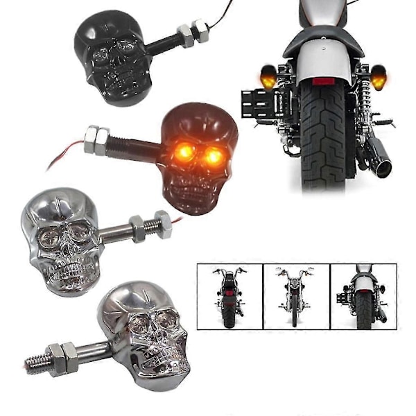 (Silver) Universella Dödskalle LED Blinkers Indikatorlampor Används för Motorcykel S2024123010918