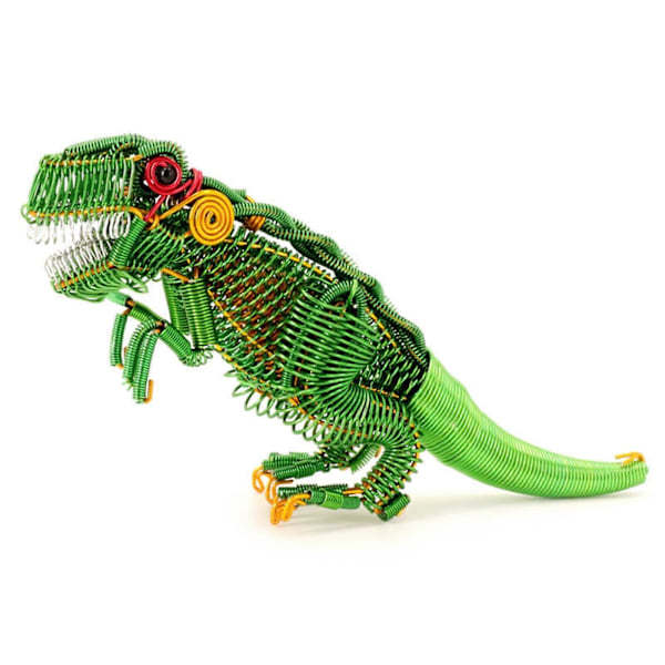 (Grön S) Metall Dinosaurie Ornament Färgglad Aluminiumtråd Staty Hantverk för Hem Sovrum Kontor Skrivbord Dekoration Presenter