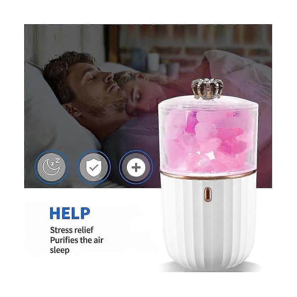 Nattlampe Saltlampe 2 i 1 Krystall Saltlampe Eterisk Olje Diffuser Nattlys for Stue Soverom (Hvit)