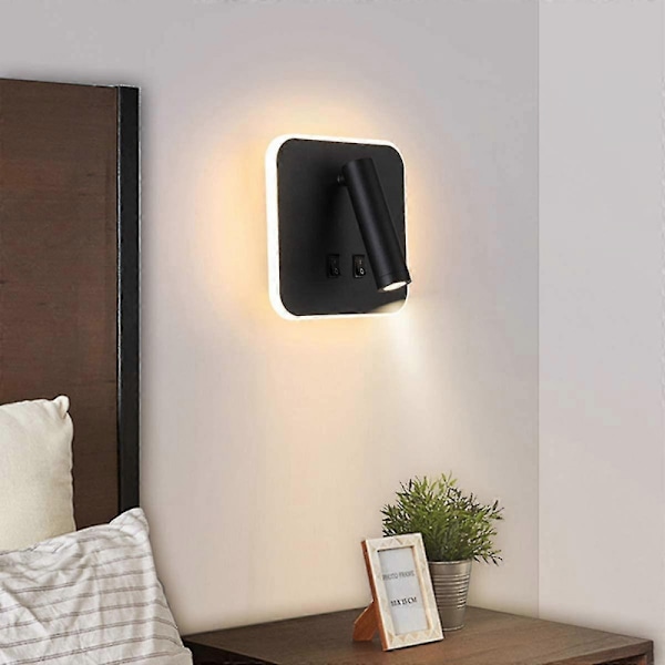 Sengelamper LED Væglampe Indendørs Hotel Væglamper Sengegang Væglampe Med Kontakt Sort 3w+10
