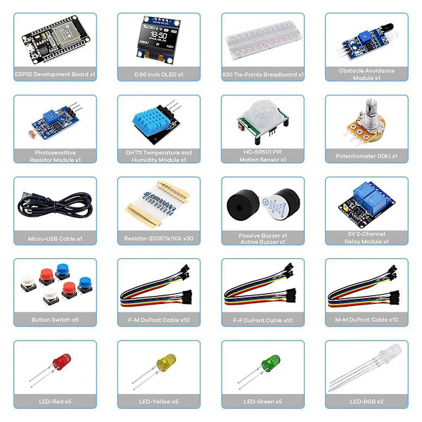 Kit ESP32 ESP 32S WIFI I OT Udviklingskort til Projekt Læringssæt Basis Kit med Tutorial DIY