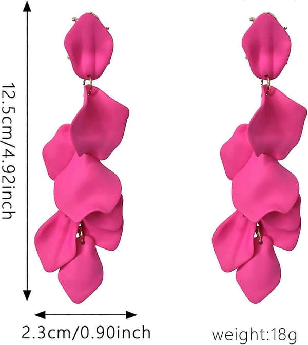 (Rose Rød) Akryl Roseblad Øreringe Dingle Overdrevne Blomster Øreringe Drop Blomsterkvast Øreringe Rose Red