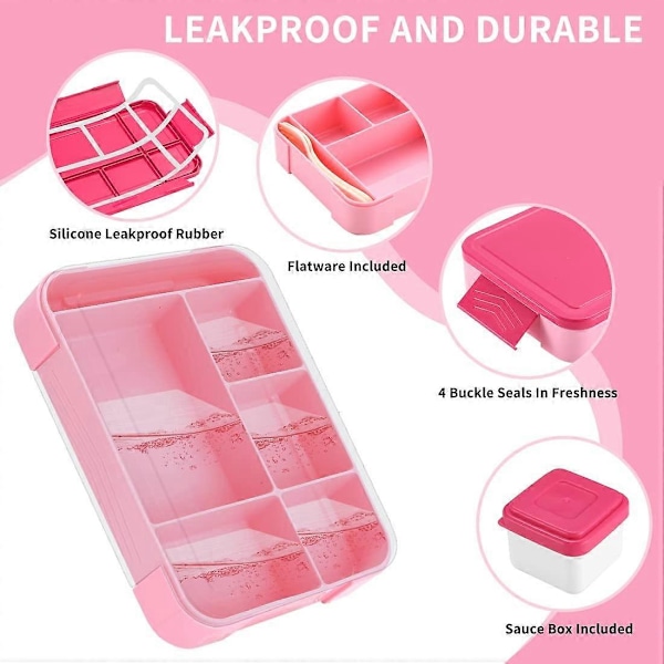 Inngly Matboks for Barn med Rom - 1300ml BPA-fri Bento Matboks Lekkasjesikker med 5 Rom Snackboks br