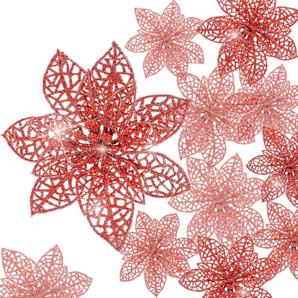 Glitter julstjärna julgran blomma dekor prydnad Ruttna 24 st f340