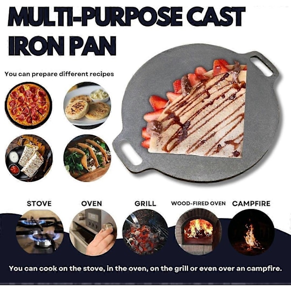12\" Gjutjärnsstekpanna - Nonstick Comal-panna för Dosa/Tortillas/Tunnbröd