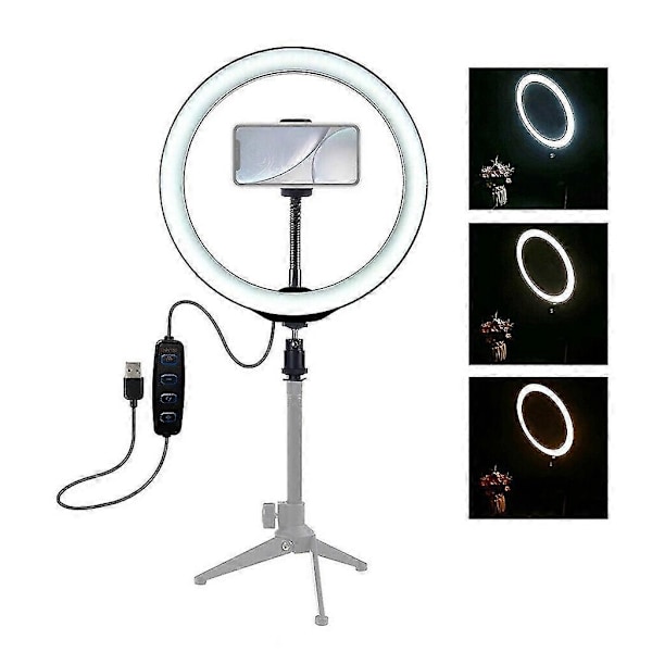 LED Ring Light med Stativ Kit, USB Dæmpbar 10 Tommer til Selfie Videoer