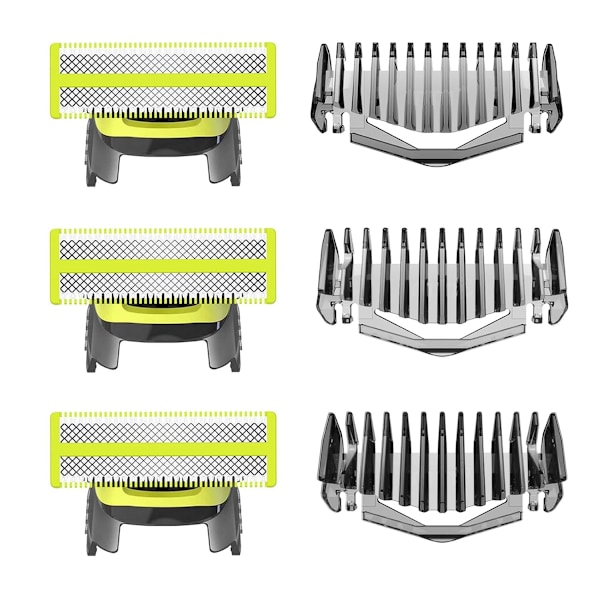 3-pak barbermaskine udskiftningsblade med kamsæt (1 mm/3 mm/5 mm)