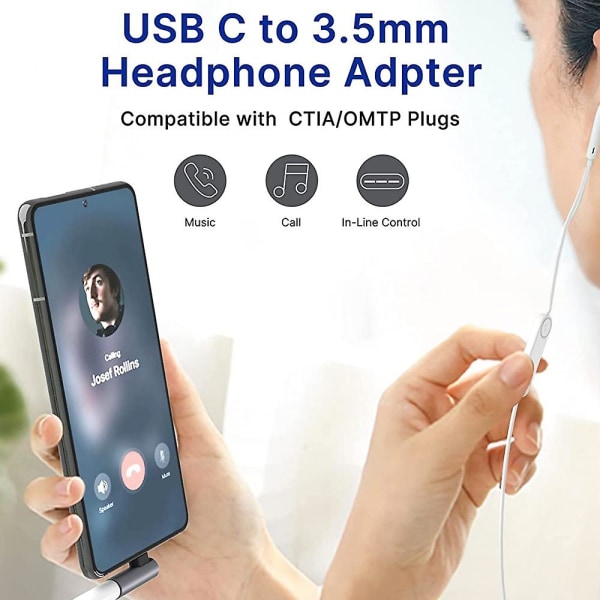 2-pack USB C till 3,5 mm ljudhörlurar, typ C till