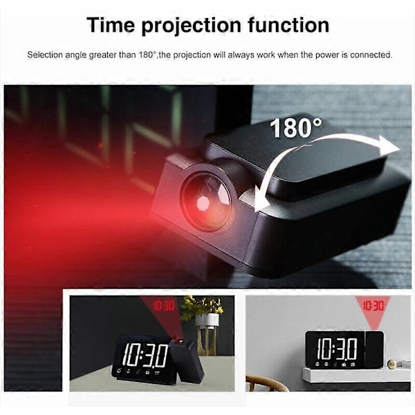 Blå Projektionsväckarklocka, Dubbel Alarmtid, LED-Display Elektronisk Klocka, Neutralt Vitt Ljus, Lämplig för Sovrum, Vardagsrum
