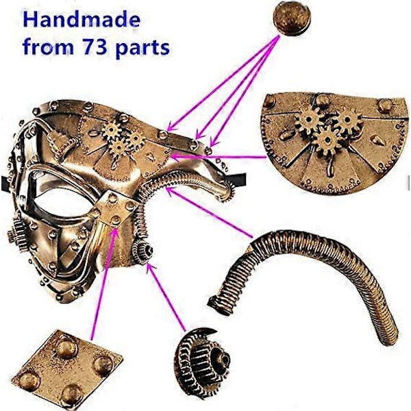Steampunk Metall Cyborg Venetiansk Mask, Maskeradmask för Halloween Kostymfest/Operans Fantom/Mardi Gras Bal