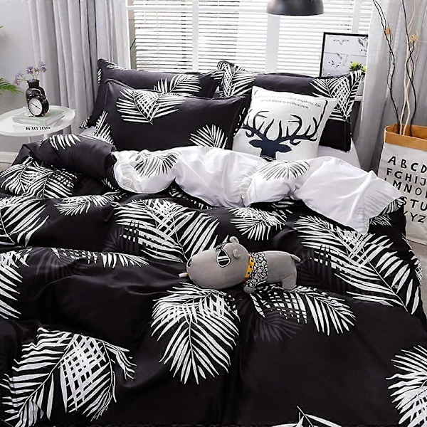 Sött Mjukt Vändbart Påslakanset med Lövmotiv för Kvinnor, Blommigt Palmblad Dekor, Queen Size