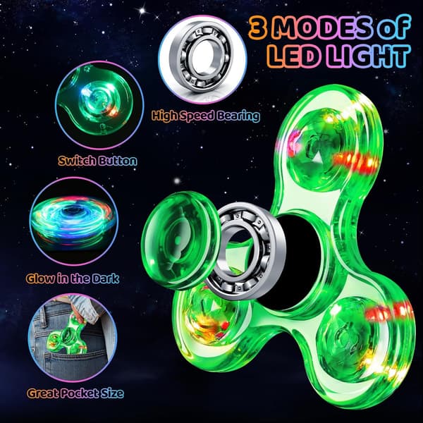 Fidget Spinner 2-pakning, lysende sensoriske fidget-leker for voksne og barn 4-8-12 med autisme ADHD, julegave til strømpen, glødende angstleker
