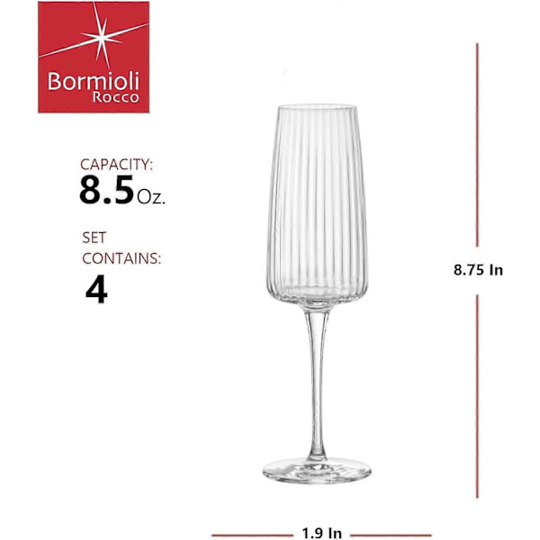 8.5 oz Proseccoglas - Set med 4 räfflade glas (Tål diskmaskin)