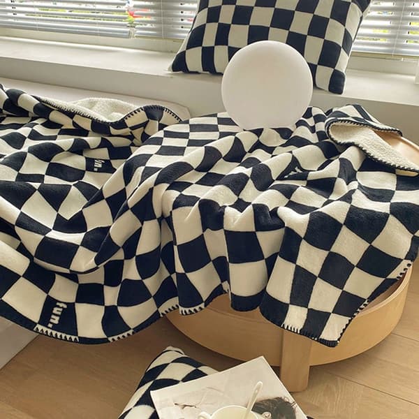 Tæppe, plaid, skakternet mønster, behageligt seng-/sofaplaid, 150 x 200 cm