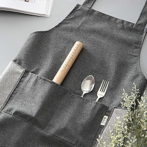 (Gris) 1-pack vattentäta förkläden, justerbart kockförkläde med fickor för hemmet, restaurangen, hantverk, trädgård, grillning