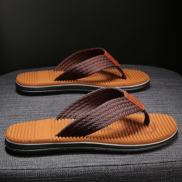 Moderigtige herreslippers med stofremme, skridsikre slippers med blød sål til stranden, simple slippers med spænde