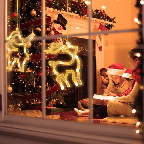 Julemands- og rensdyr-julelys, LED-julevindueslys, batteridrevet, timer, lyskæde til jul