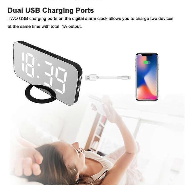 LED Digital Lading Nattbord Tid Smart Display Snooze LCD Vekkerklokke Stor