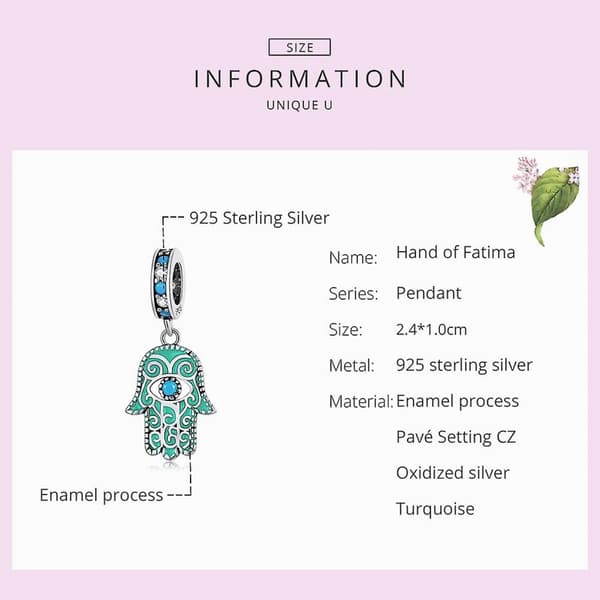 S925 Sterling Sølv Fatima Hånd Anheng