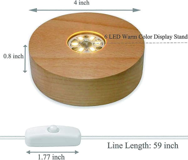 4\" LED Træ Display Base til Krystaller Glas Kunst, Farverig Lys Krystal Display Base Stand med 6 LED'er