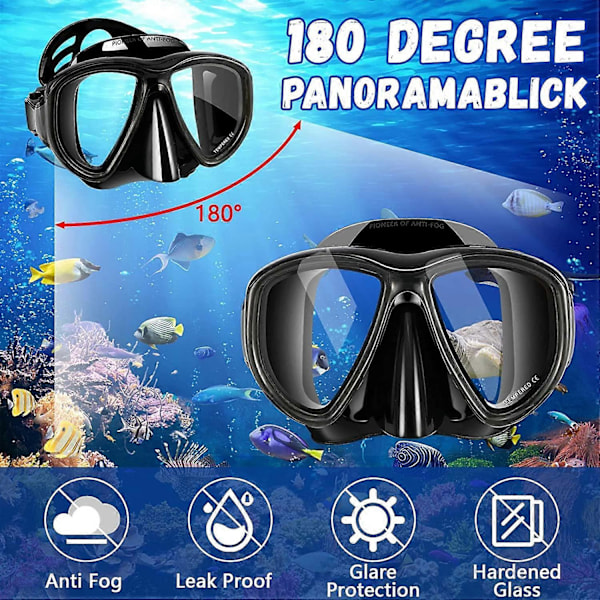 Sukellusmaskit, aikuisten snorklausmaski, huurtumista ja vuotoja estävä uima-allasmaski 180 asteen panoraamanäkymällä, vedenpitävä sukellussnorkkeli, unisex-snorkkeli Ma