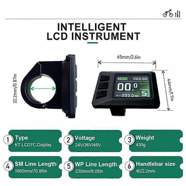 Ebike Display 24V/36V/48V för KT LCD7C Färgdisplay