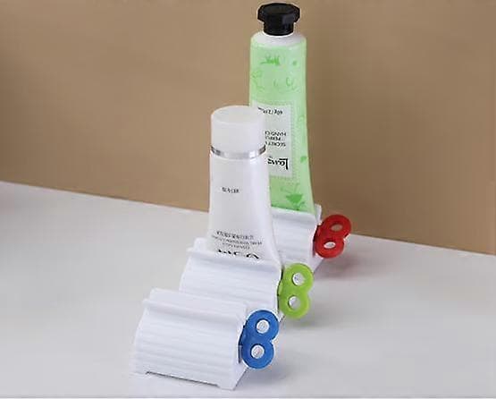 Set med 4 Blå Squeezer4 5.5 4cm - tandkräm med tre rullar, plasthållare, kosmetisk tandkrämsdispenser