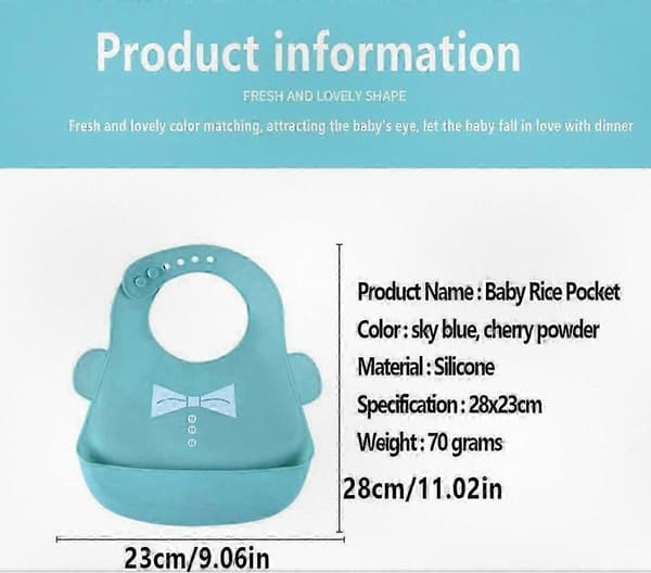 2-pack Vattentäta Silikon Haklappar för Spädbarn med Matficka, Mjuk Vikbar Design, Snabb Rengöring