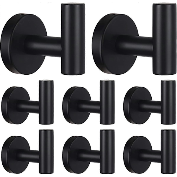 8-pack Mattsvarta Handdukskrokar Badrum Krok för Kappa Morgonrock Rostfritt Stål Kraftig Dörrhängare Handduk Kappa Kläder Skåp Garderob Svampar Väggkrok