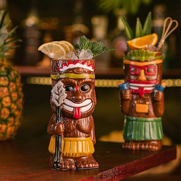 4 Sett Eksotiske Cocktail Tiki Krus for Fest Tropisk Tiki Bar