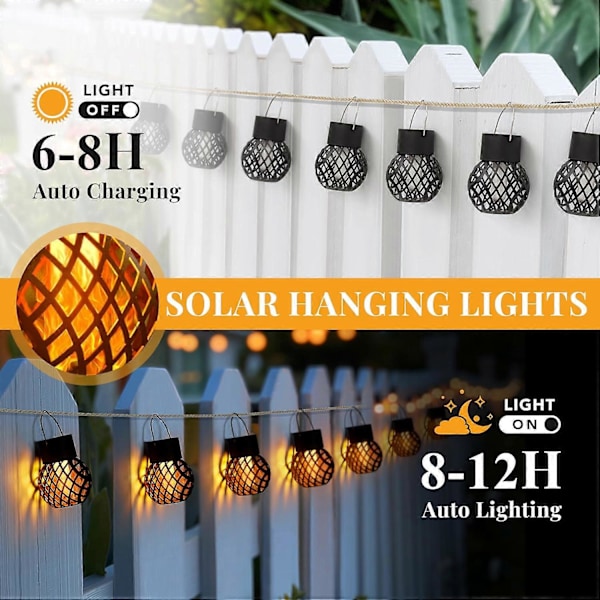 Solarlampa Utomhus Trädgård, 12 Set Hängande Solarlampor, Solarbollar Utomhuslampor, Vattentät för Trädgård, Gård, Staket, Träd