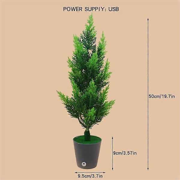 Bordlampe for Romdekor, Kreativ Potteplanteform, Lampe i Naturlig Stil for Nattlys, Simulerte Grønne Planter Nattlysgaver (Sypress)