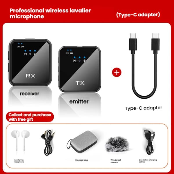 Trådløs Lavalier Mikrofon - Støjreducerende Mikrofon. Essentielt for Indholdsskabere, Kompatibel med iPhone, Android og Mere