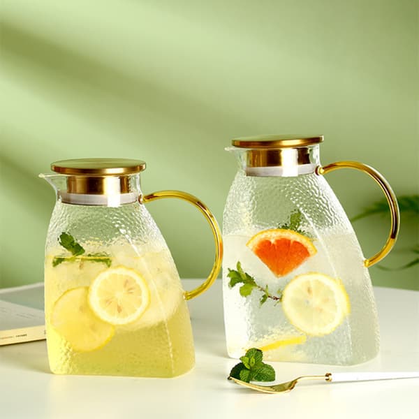 Vandkande/karaffel i glas med låg i rustfrit stål, lækagesikker, 1,8 L