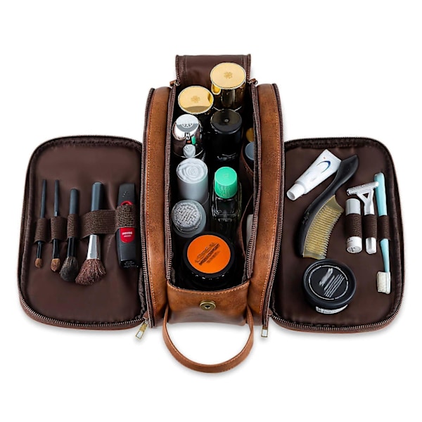 Necessär för män, Stor Rese Rakning Dopp Kit Vattentålig Badrum Toalettartiklar Organizer PU Läder Kosmetikaväskor