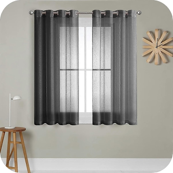 2 stk. sorte, transparente voilegardiner 140x250 cm med øje Semi-transparente i linnedeffekt Boligdekorationer til stuevindue Moderne soveværelse Køkken Bal