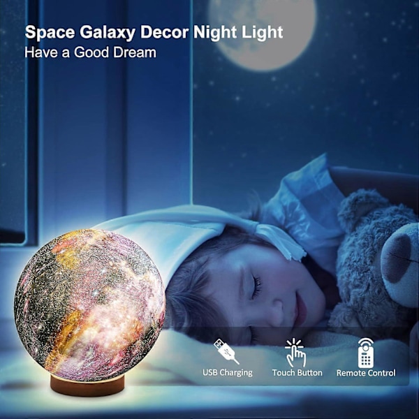 3D Galaxy Ball Månlampa – 16 Färger Månskensglob Nattlampa med Ställ