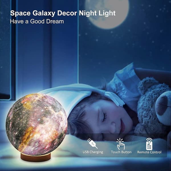 3D Galaxy Kugle Månelampe – 16 Farver Månelys Globus Natlampe med Stativ
