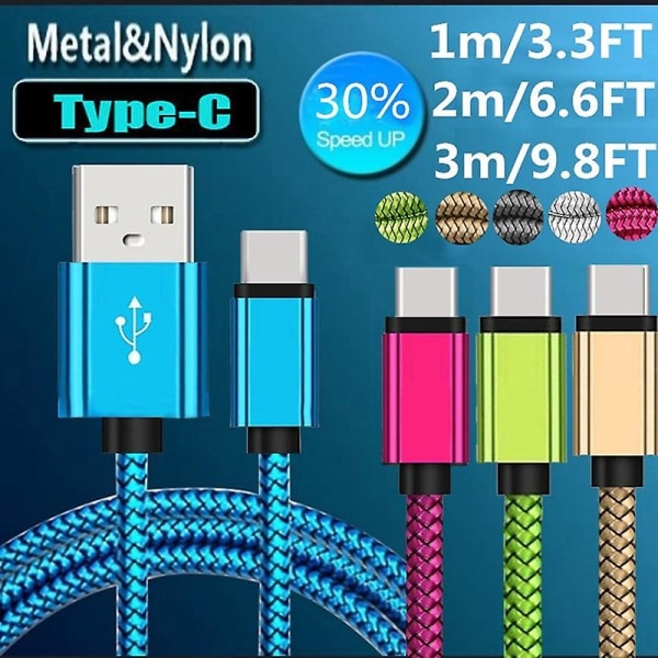 USB Type C-kabel för Samsung Huawei Fast Charge Type-c-kabel Silver typ C 1m