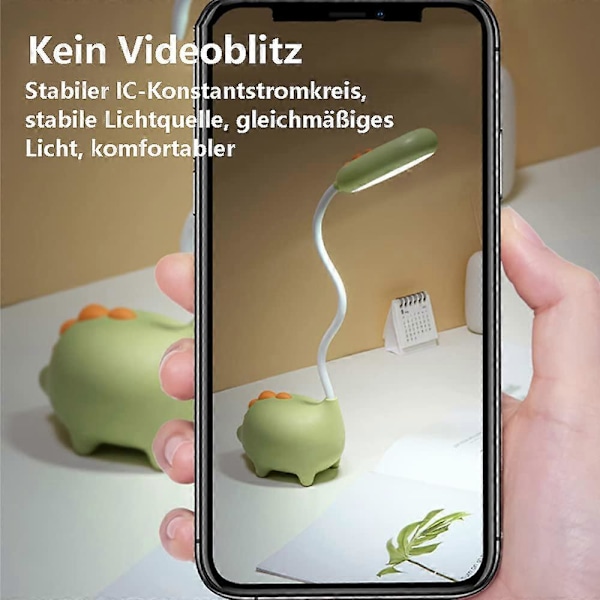 Søt Silikon Dinosaur Lampe, Ubrytelig Plast Medium Størrelse Bordlampe, Bærbar LED Nattlampe med Dimbar Oppladbart Batteri, Øye