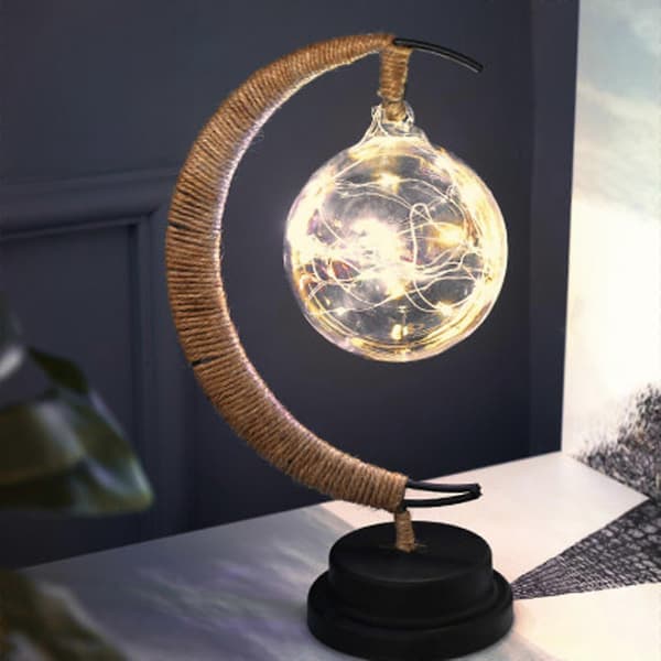 LED Dekorativ Lampe Stjerne Måne Lys Håndlaget Smijern Nattlys