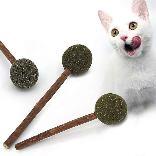 3 stk. kattemynteball lollipop kattemynteleke innendørs katt