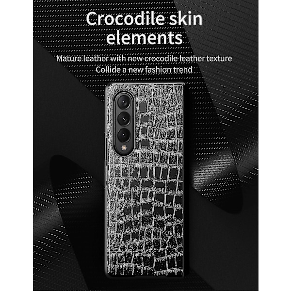 Krokodilmönstrat PU-läderfodral Kompatibelt med Samsung Galaxy Z Fold 4, Stöttåligt skal med hård PC-ram