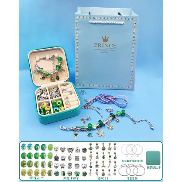 Flickor smycken gör pärlor DIY armband halsband Set Grön
