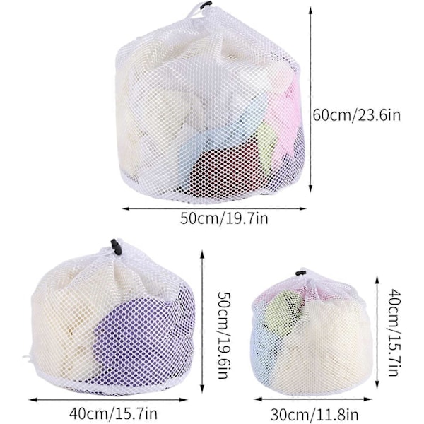 3 stk. Vaskenett, Vaskeposer med Snøring Gjenbrukbar Mesh Vaskepose for Vaskemaskin Bluse, Undertøy, BH, Sokker, Strømper, Undertøy, Ling