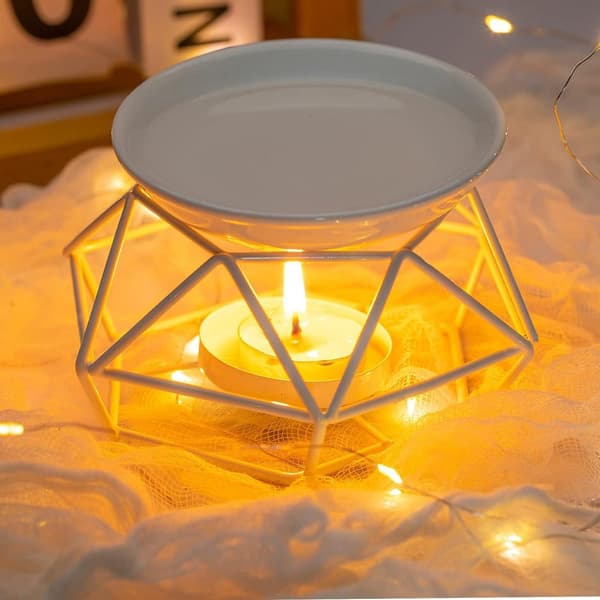 Metall duftlampe med voks og telysholder (hvit)